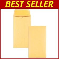 Reliable Gummed Brown Kraft Coin Envelopes, 3 3/8 x 6, 5/Box