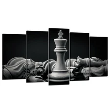 KREATIVE ARTS - Black and White King and Knight of Chess Setup on Canvas Wall...