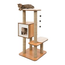 Vesper Cat Tree High Base Walnut Stylish Scratch Post Cozy Cat Condo 47.9 Inches