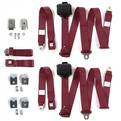 Ford Falcon 1964 - 1965 Standard 3pt BURG Bench Seat Kit w/Brackets 3 Belts  
