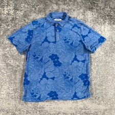 Tommy Bahama Polo Shirt Mens Medium M Blue Floral Modal Blend Short Sleeve Golf