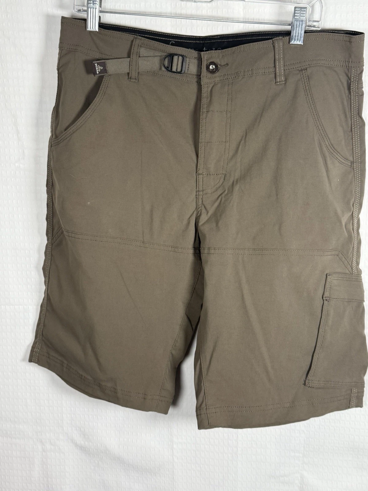 Prana Men Stretch Zion Cargo Shorts Beige Medium Hiking Outdoors Belted