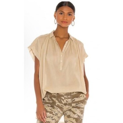 Nili Lotan Normandy Cotton Voile Blouse in Barley Size Small