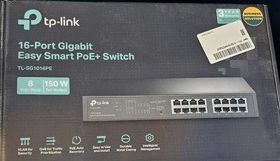 TP LINK 16-Port Gigabit Easy Smart Switch 8 POE SG1016PE UPC 845973098865 - C...