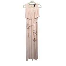 BCBGMAXAZRIA Maxi Dress Size 4 Pink Faux Wrap Ruffle Elegant Minimalist Party