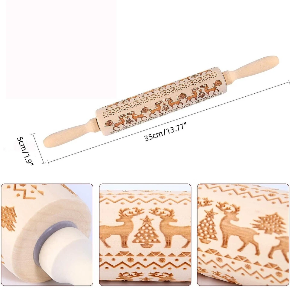 Weihnachten Nudelholz Gravierte Elch Präge Teigroller Drehnudelholz-Teigrolle - Bild 4 von 4