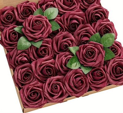 25pcs Artificial Rose Flowers with Stems for DIY Wedding Home Decor NEW