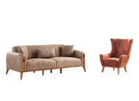 Wohnzimmer-Set 2Tlg Braun Leder 3-Sitzer Sofa Sessel Wohnzimmer Modern