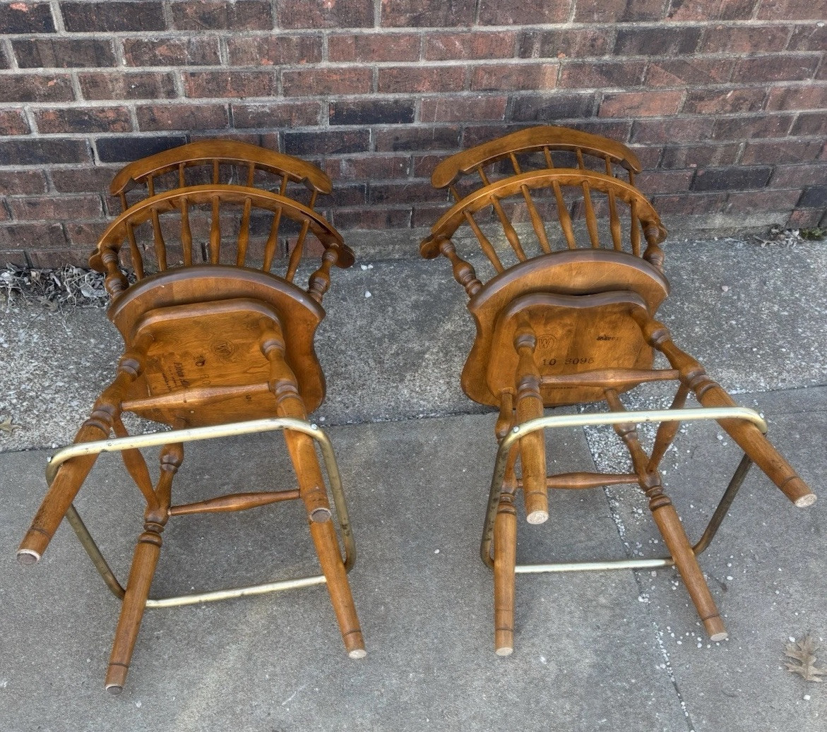 Pair Ethan Allen Bar Stool Chairs Swivel Heirloom Maple Nutmeg SHORTENED READ