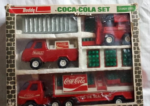VINTAGE 1976 BUDDY L 5 PIECE COCA COLA SET STURDY STEEL # 4973 C RARE WITH BOX