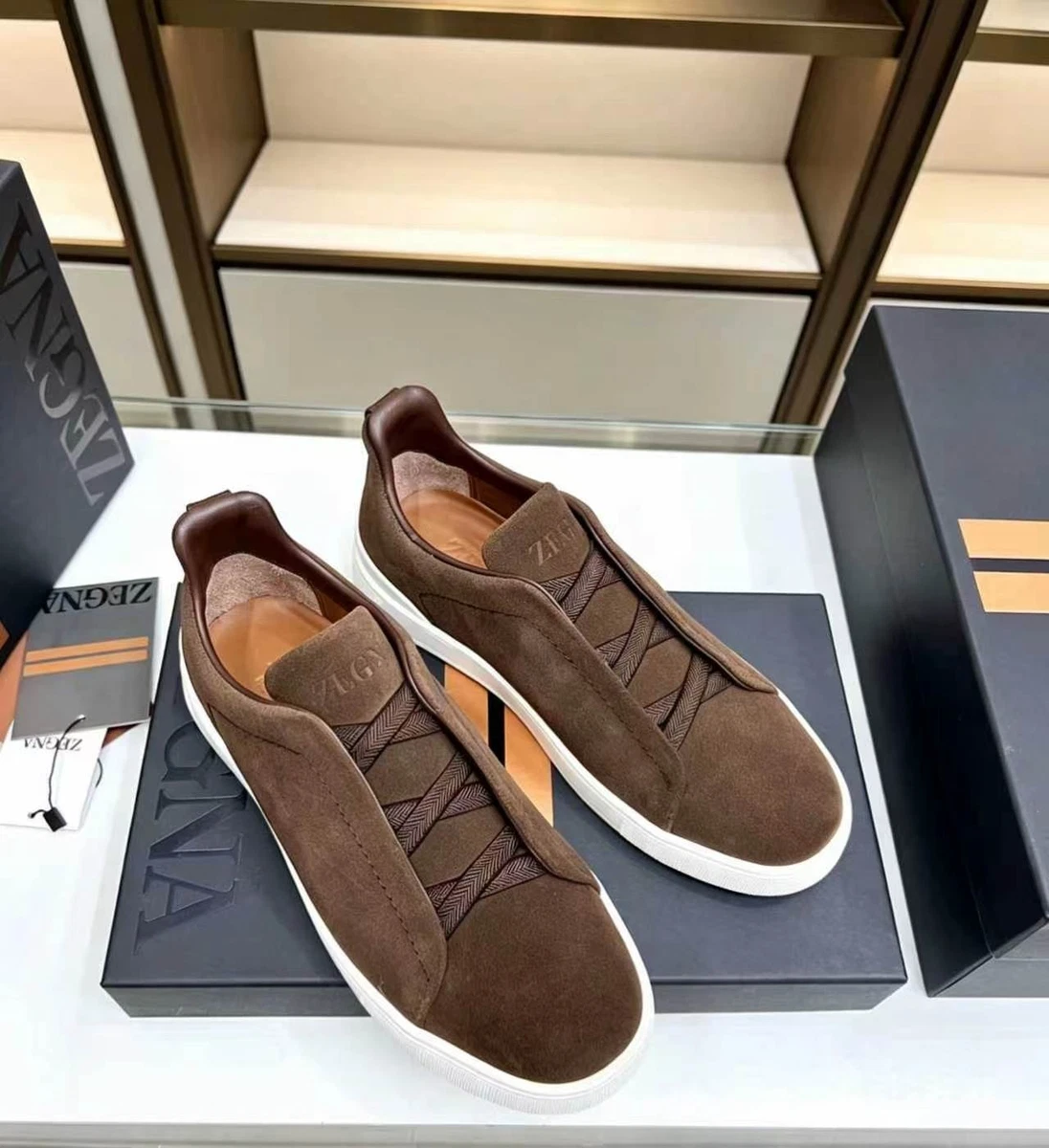 Ermenegildo Zegna スエード グローブ XL ブラウン Brown Leather Upper Casual Ermenegildo Zegna Shoes for Men for