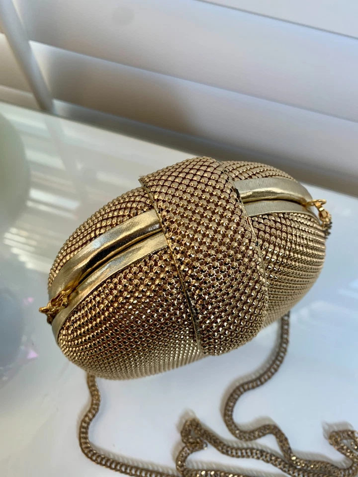 Whiting & Davis Round Gold Mesh Evening Bag • Vintage Shoulder/Crossbody • Rare - Image 3 of 4