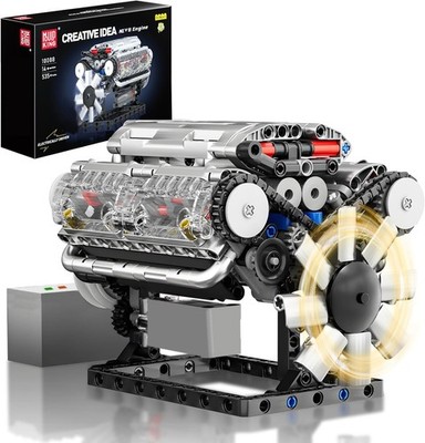 Motor Baukasten V8 Bausatz 535 Teile transparent für Kinder Modellbau Geschenk