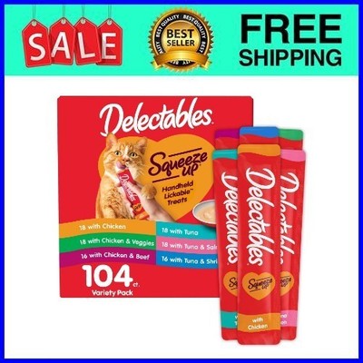 Hartz Delectables Squeeze Up Seafood Variety Pack Lickable Cat Treat,104 Count