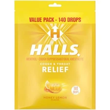 HALLS Relief Honey Lemon Cough Drops 140 Count Menthol Lozenge Pack
