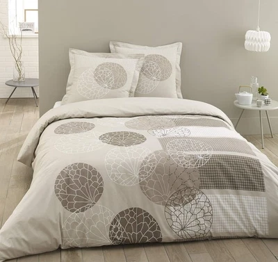 Parure de lit Adèle -100% Coton - Beige - Set de Housse de Couette 200x200 cm - Photo 1/4