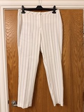 M&S Collection Cream Pinstripe Trousers Size 14 Smart Tailored