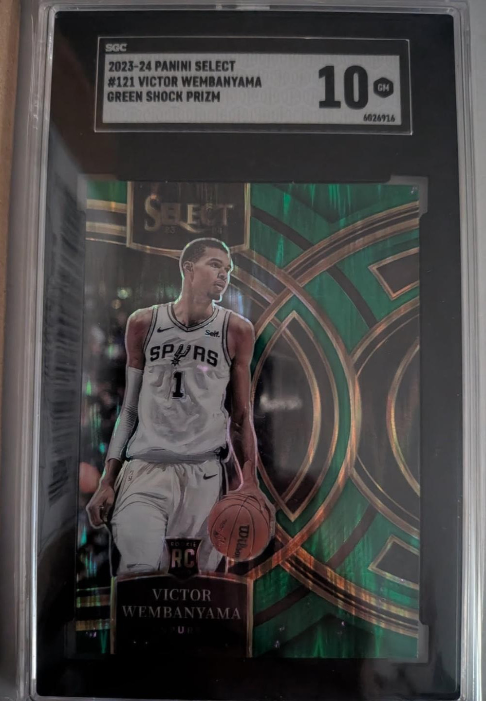 2023-24 SELECT VICTOR WEMBANYAMA RC GREEN SHOCK PRIZM PREMIER #121 SGC 10 POP 5