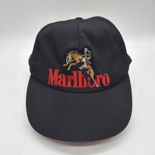 Vintage Marlboro Cowboy Horse Embroidered Black Snapback Hat Cap