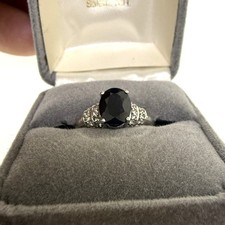 Sterling Silver Dark Blue Sapphire Style Ring w CZ Accents Size 7