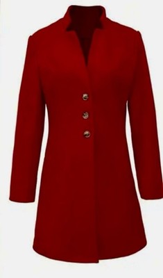 Elegant women s burgundy coat,mid-long,stand collar,single breasted.Size XL.