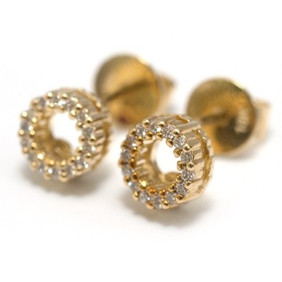 Roberto Coin Diamond & 18K Yellow Gold Petite Circle Stud Earrings New Authentic