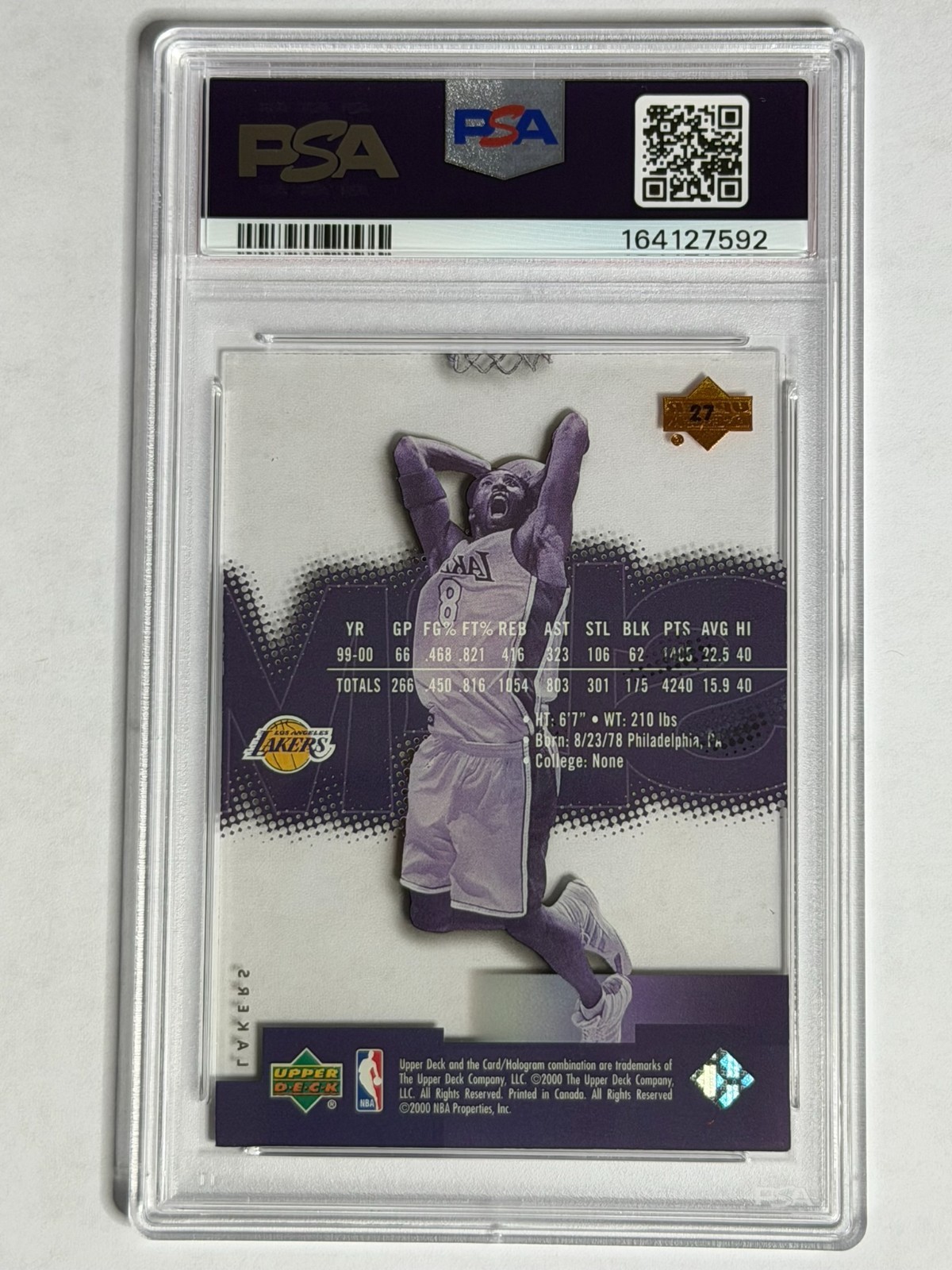2000 Upper Deck Slam Kobe Bryant #27 PSA 9 MINT Lakers NEW LABEL SP MAMBA HOF view 2
