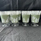 8 Wedgewood Green 5" Hellenic Footed Iced Tea Glasses Jeanette Glass Lot Set
