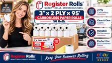 2 Ply Carbonless Rolls (50 Rolls) 3 X 95 Feet, White/Canary Kitchen Printer Roll