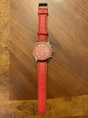 Damenmode Geneva Analog Quarz Rot Kunstleder Band Armbanduhr