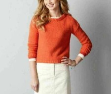 NWT Ann Taylor LOFT Orange textured crew neck women's Sweater Top Size M