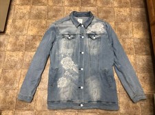 Lularoe Harvey Denim Jean Jacket Embroidered Floral Light Wash Size 3xl- Mint