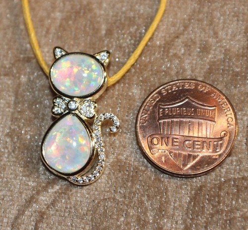 fire opal necklace pendant gemstone gold silver jewelry Cat Kitten cocktail B2 - Bild 3 von 27