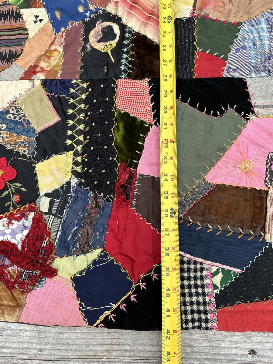 Antique Vtg Centennial Crazy Quilt Early American 1800s 69