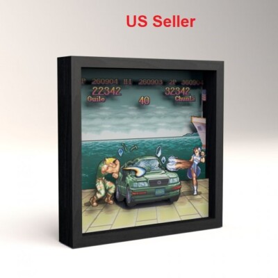 Pixel Frames Capcom Street Car Boat Scene 9x9 inches Shadow Box Art