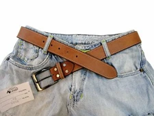 VINTAGE STYLE TAN LEATHER JEANS BELT WITH BUCKLE 32 34 36 38 40 42 44 46 48 50