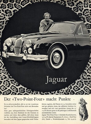 Jaguar Two-Point-Four 2.4 XL Reklame Schweiz 1956 Werbung Raubkatze