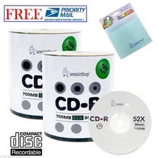 200 Pcs Smartbuy Logo 52X CD-R 700MB 80Min Record Disc + FREE Micro Fiber Cloth