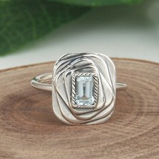 Natural Blue Topaz Gemstone Oxidized 925 Silver Adjustable Rings Jewelry