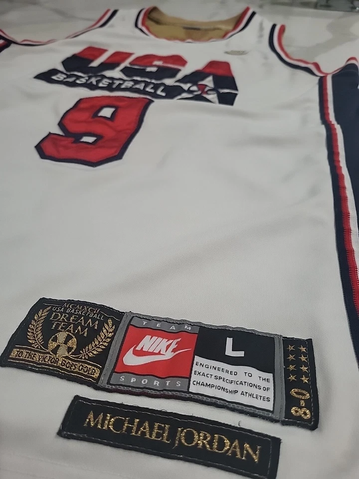 Camiseta deportiva cosida blanca vintage Nike USA baloncesto Michael Jordan Dream Team talla L Foto 2 de 4