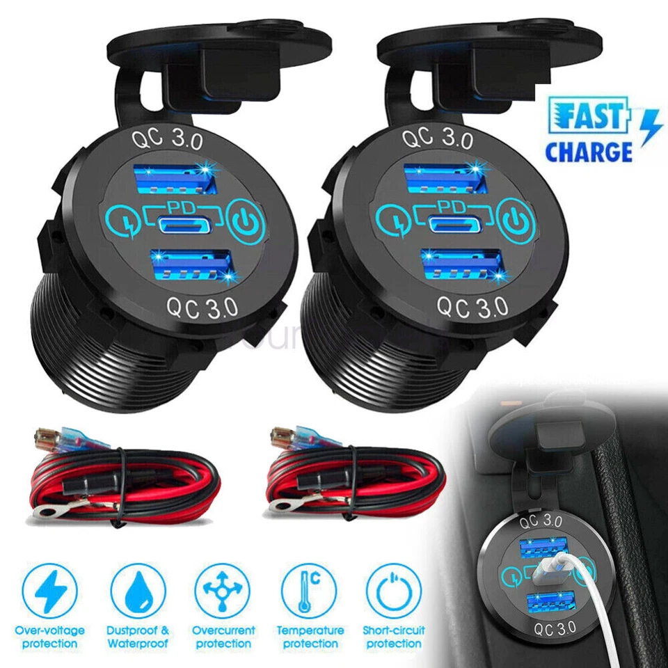 12V Car Cigarette Lighter Socket Dual QC3.0 USB Port Fast Charger Power Adapter - Image 2 of 4