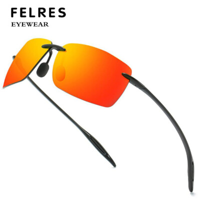 Rimless Polarized Square TR90 Sunglasses Men Lightweight Outdoor Driving Glasses