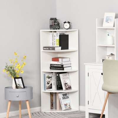 HOMCOM Holz Eckregal 4 Etagen freistehend Bücherregal Pflanzenständer Display