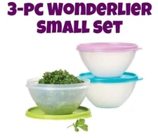 Tupperware Set of 3 Small Wonderlier Bowls-Sheer Bowl Lilac, Lime, & Teal Seals
