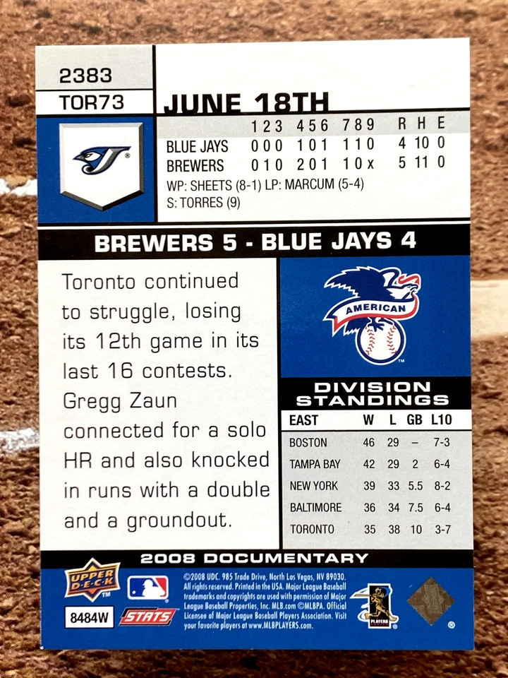 2008 Upper Deck Documentary Roy Halladay #2383 - Image 2 of 2