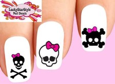 Waterslide Skull Nail Decals Set of 20 - Skull with Bow Assorted
