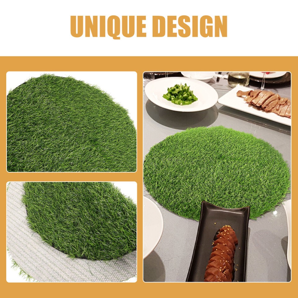 Artificial Grass Mat Green Fake Grass Turf Tile Placemat Round Fake