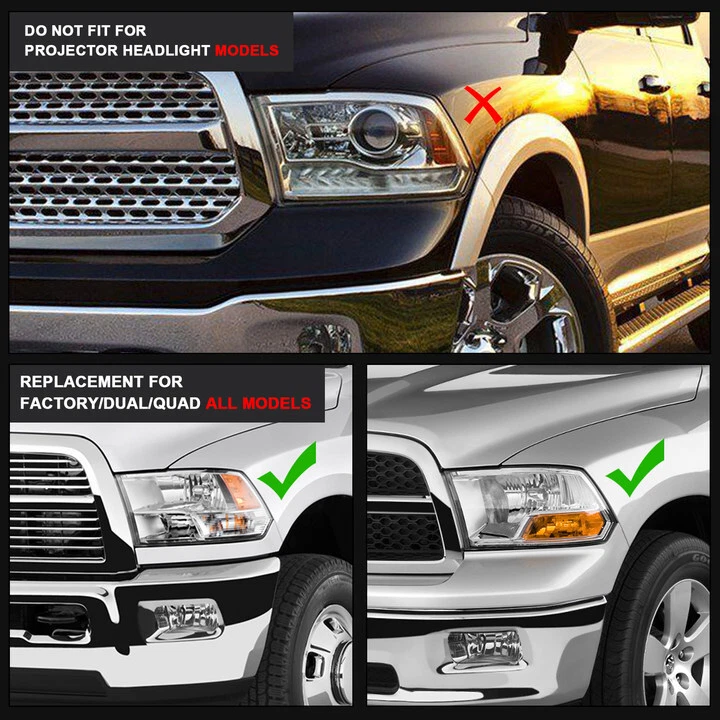 Pair LED DRL Black Headlights For Dodge Ram 1500 2500 3500 Halogen 2009-2018 Foto 2 de 4