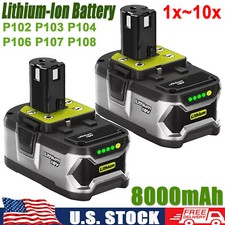 8.0Ah For RYOBI P108 18V Lithium-Ion High Capacity Battery 18 Volt For One Plus