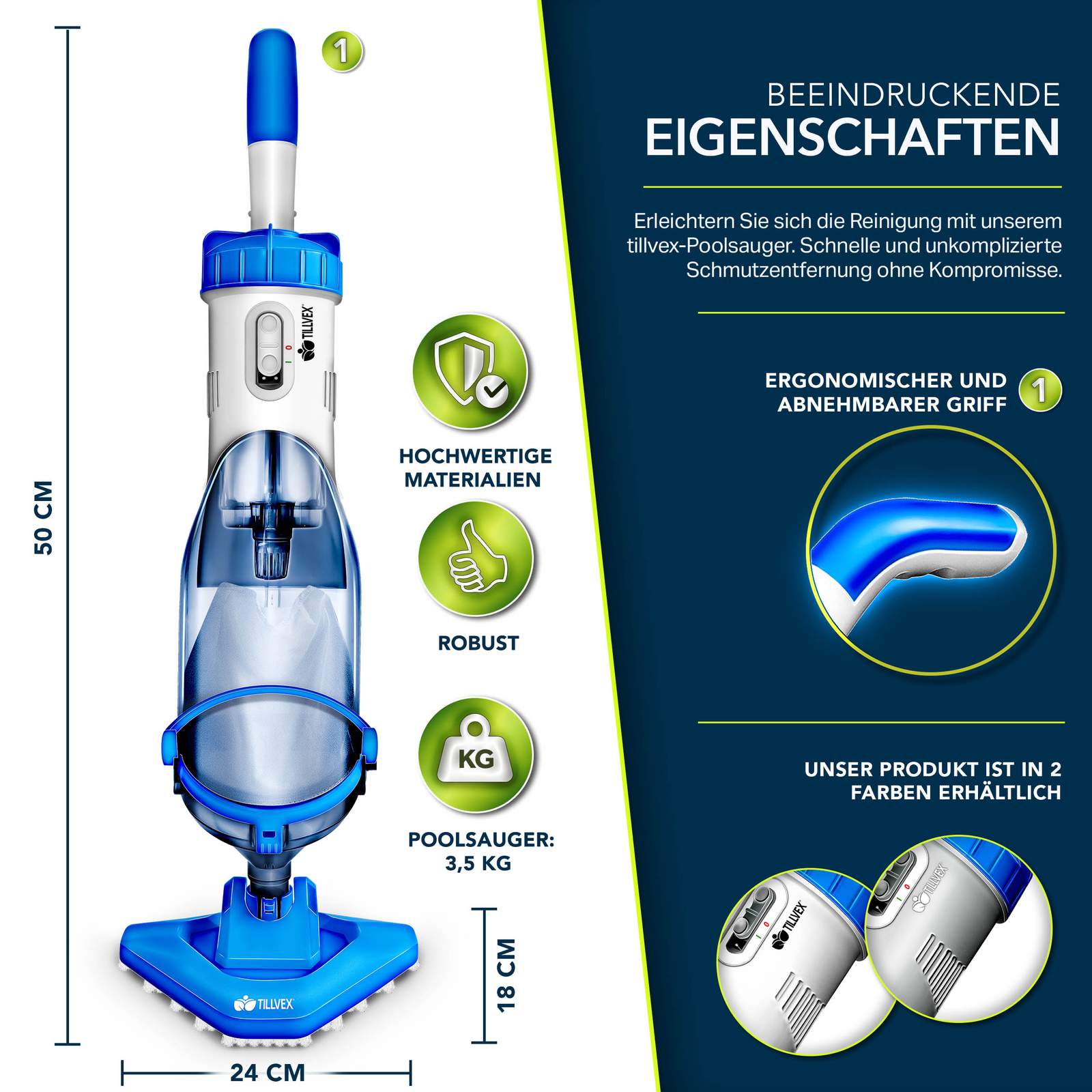 tillvex Poolsauger Handsauger Bodensauger Reinigungsset Akku Poolreiniger Vakuum